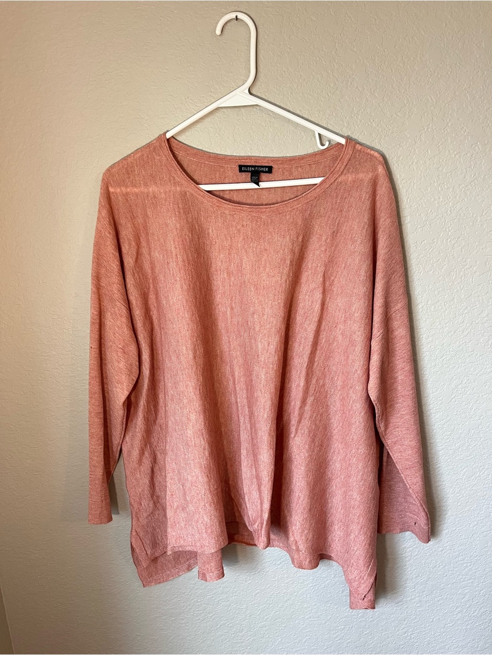 Eileen Fisher M Pink Tencel Merino Wool Alpaca Oversized Sweater Tunic Flaws